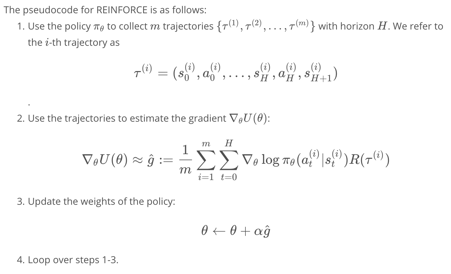 Policy Gradient Reinforce